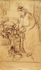 石油ストーブの前のマダムヴィラード 作： Edouard Vuillard